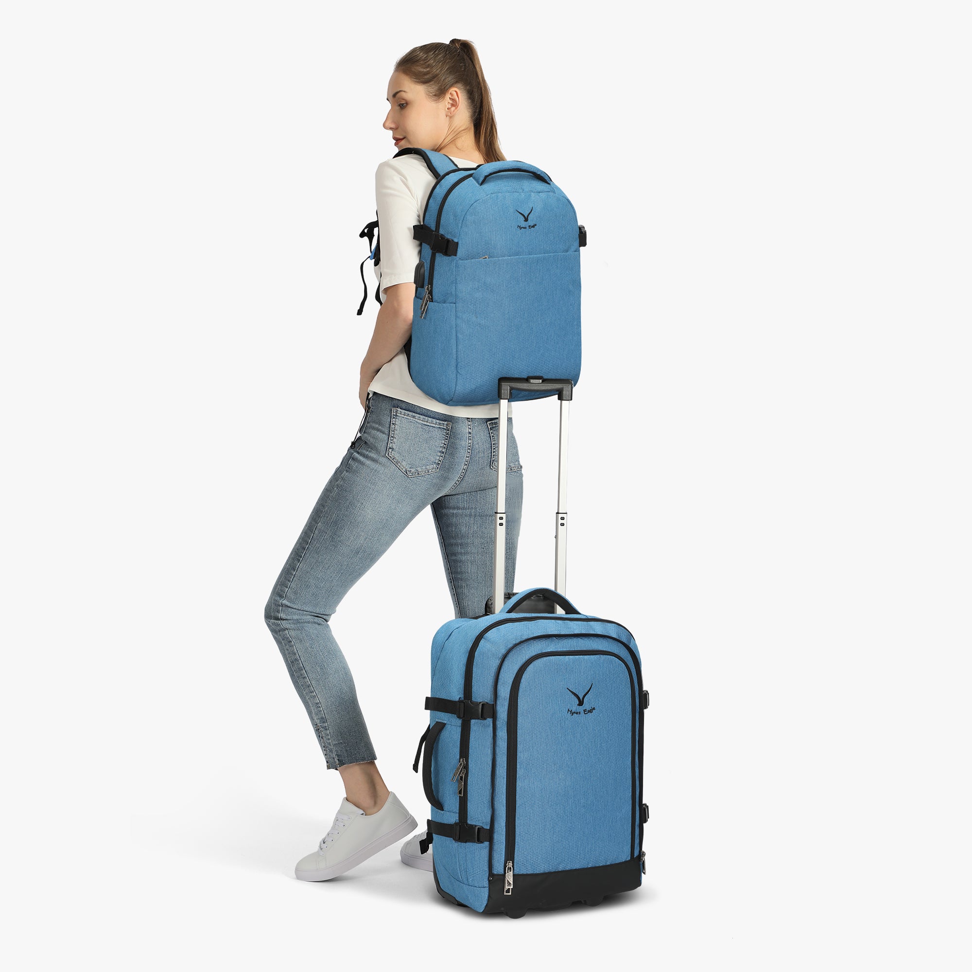 Hynes Eagle 63L Rolling Backpack x 3-Piece Packing Cube Set – 3-in-1 Travel Luggage with USB Port