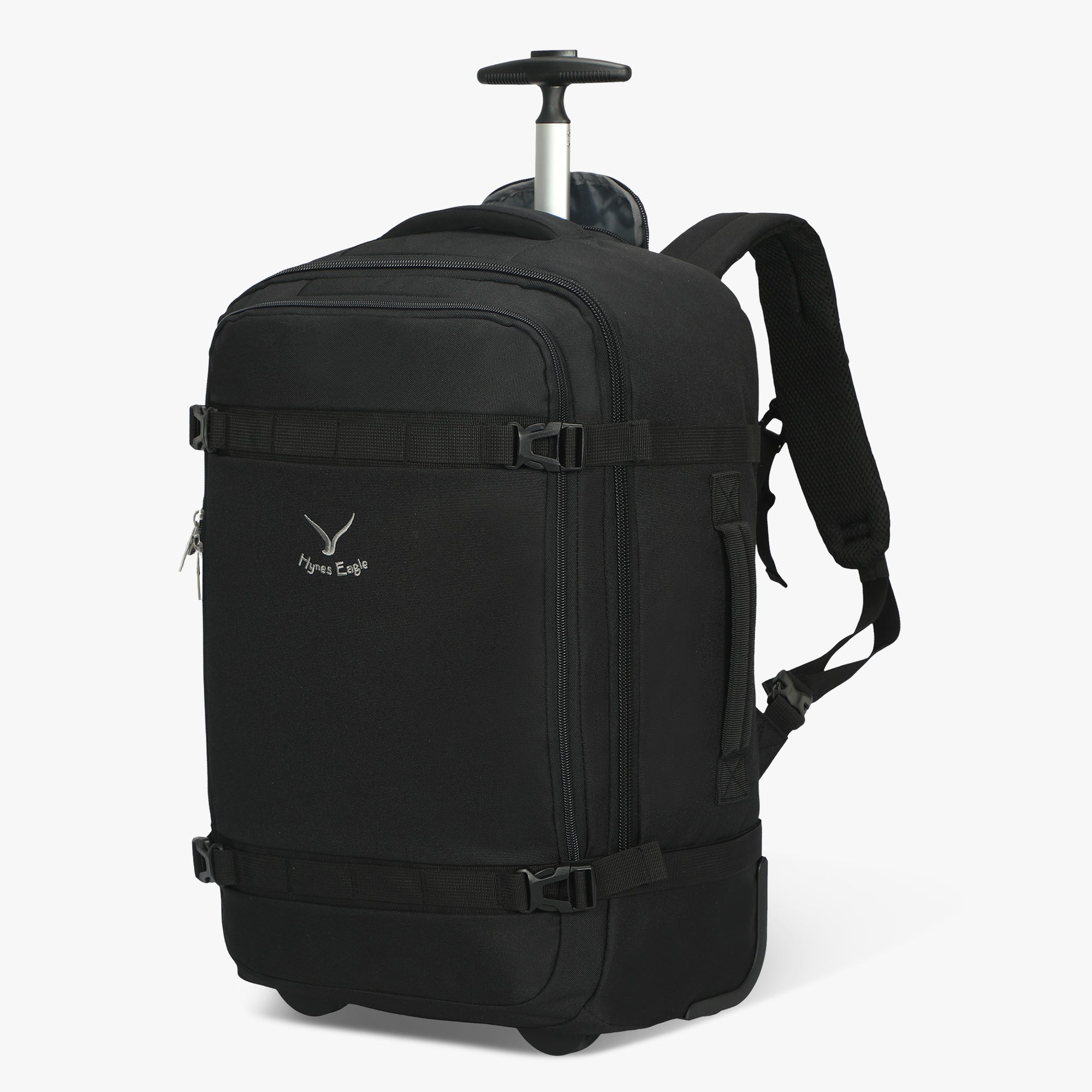 Hynes Eagle 42L Rolling Backpack – 2-Wheel Carry-On Luggage – Convertible Backpack Travel Bag + Puffer Wristlet Wallet