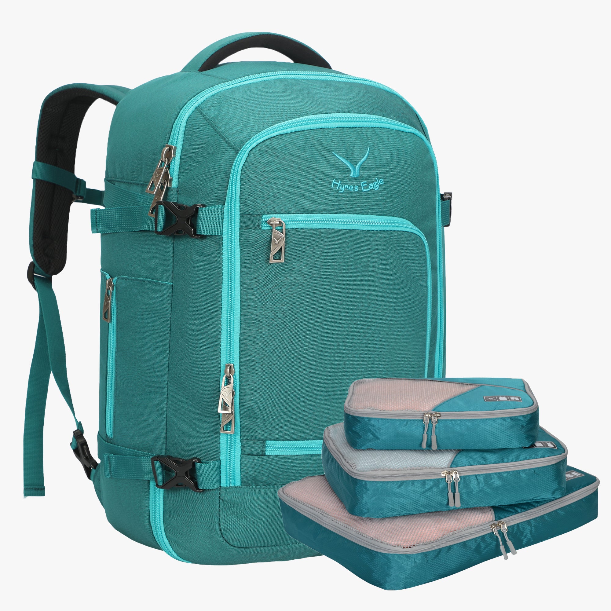 Hynes Eagle 40L Carry-On Luggage Backpack – Laptop Weekender Travel Bag x PackPal Cube Set