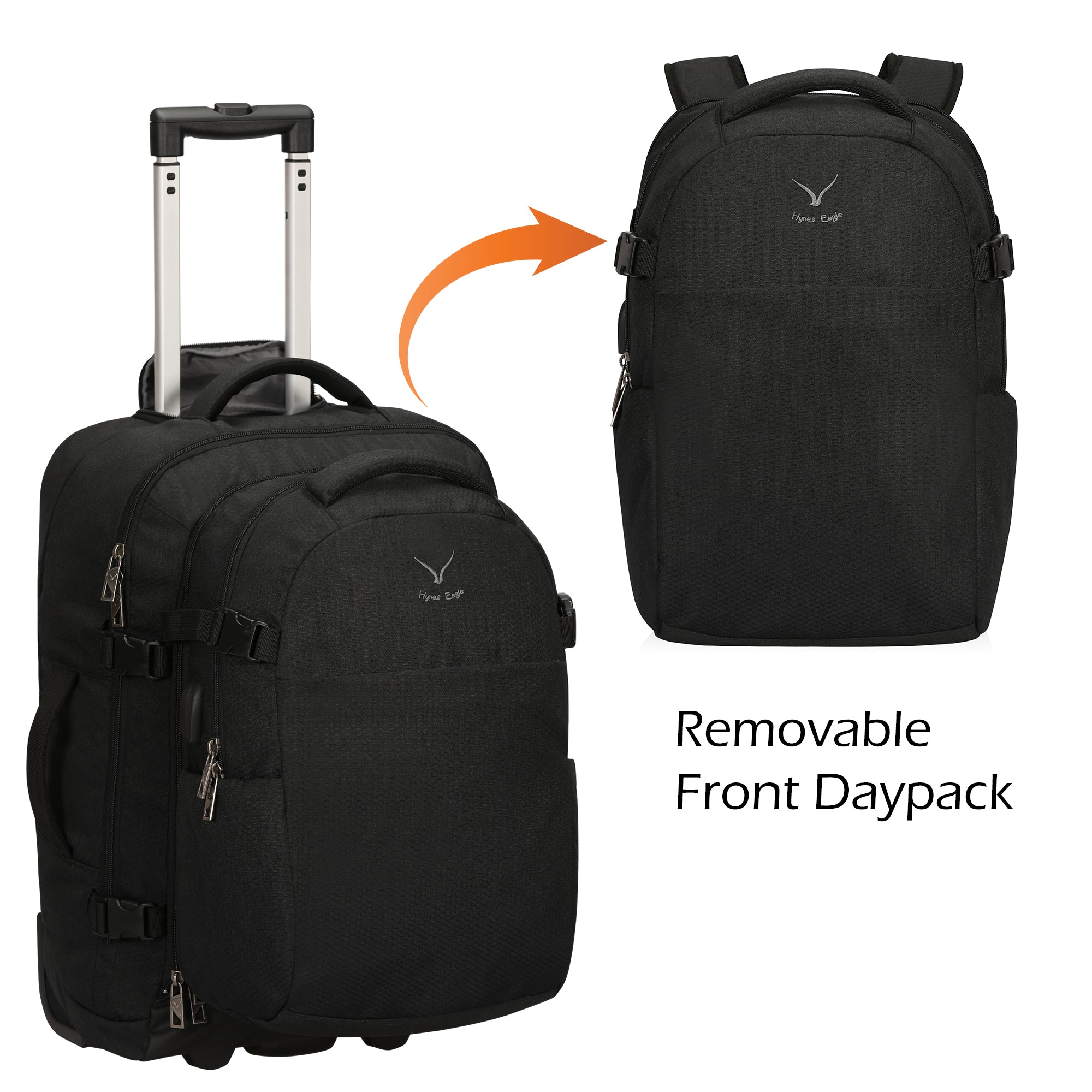 Hynes Eagle 63L Rolling Backpack x 3-Piece Packing Cube Set – 3-in-1 Travel Luggage with USB Port