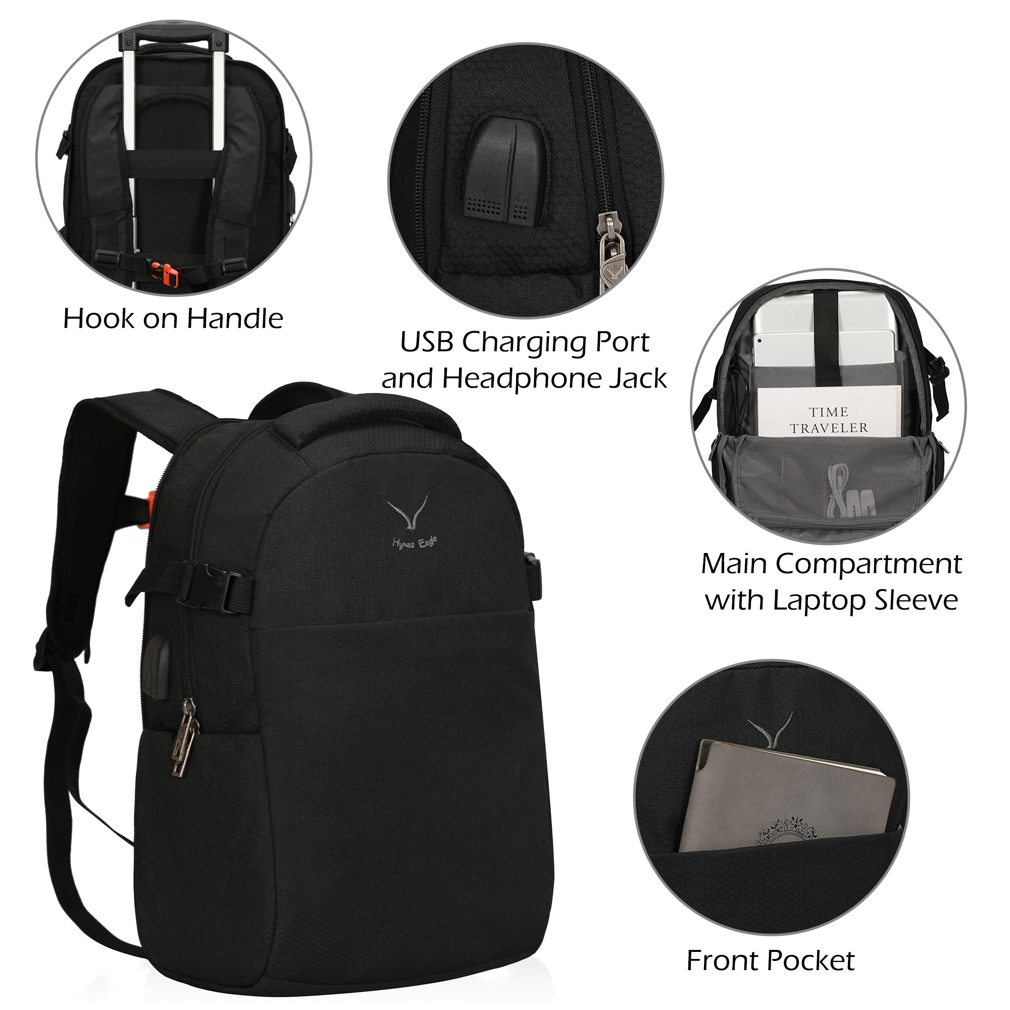 Hynes Eagle 63L Rolling Backpack x 3-Piece Packing Cube Set – 3-in-1 Travel Luggage with USB Port