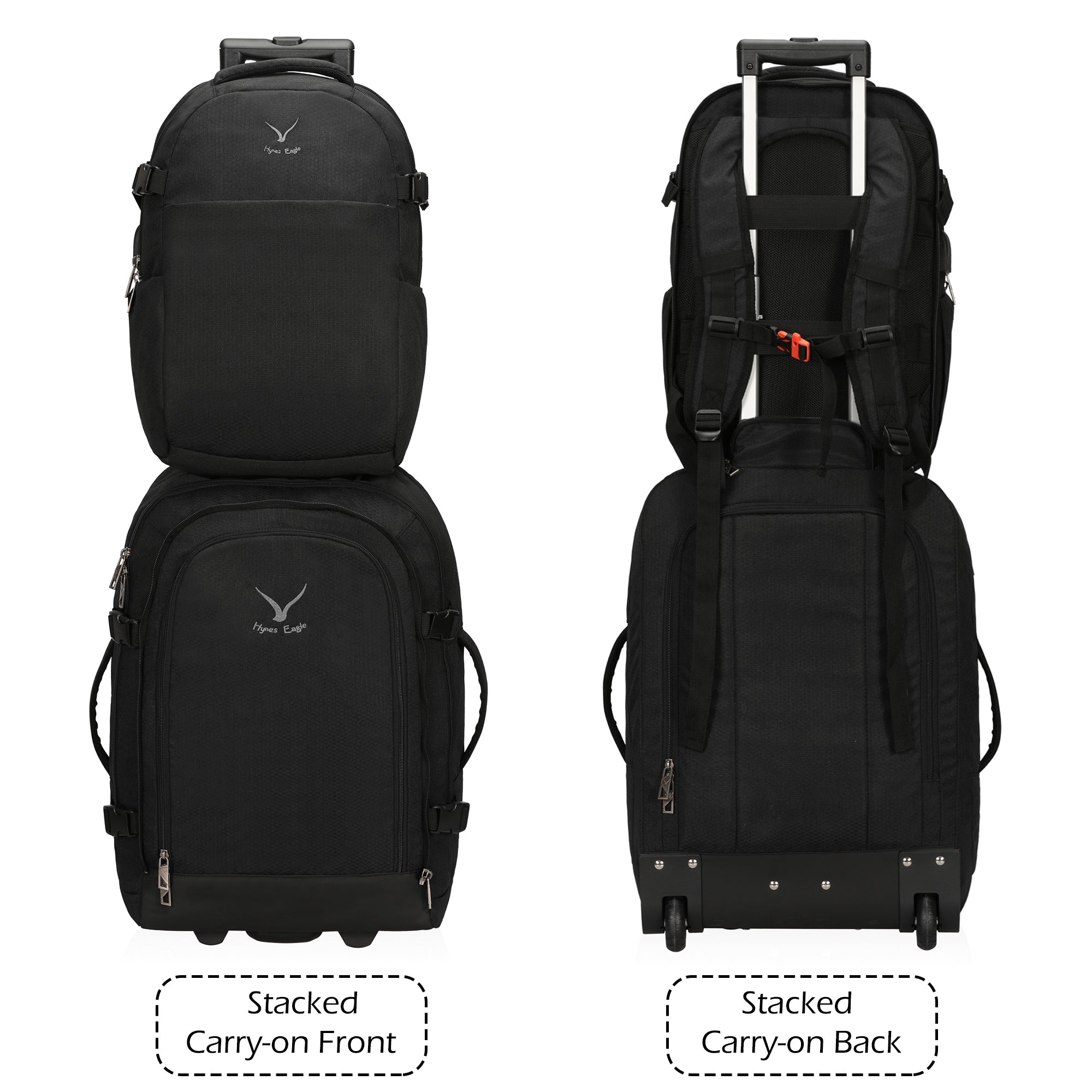 Hynes Eagle 63L Rolling Backpack x 3-Piece Packing Cube Set – 3-in-1 Travel Luggage with USB Port