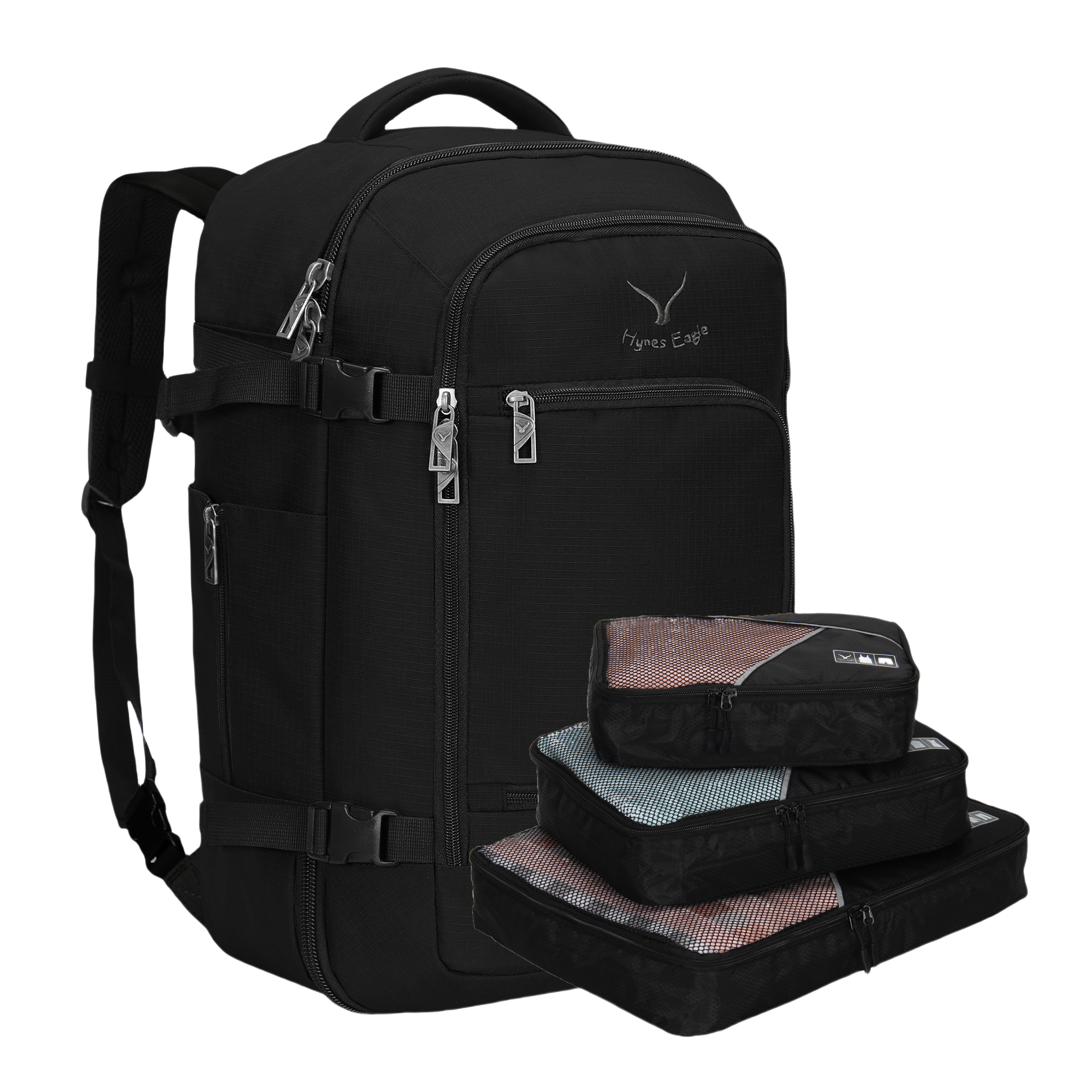 Hynes Eagle 40L Carry-On Luggage Backpack – Laptop Weekender Travel Bag x PackPal Cube Set