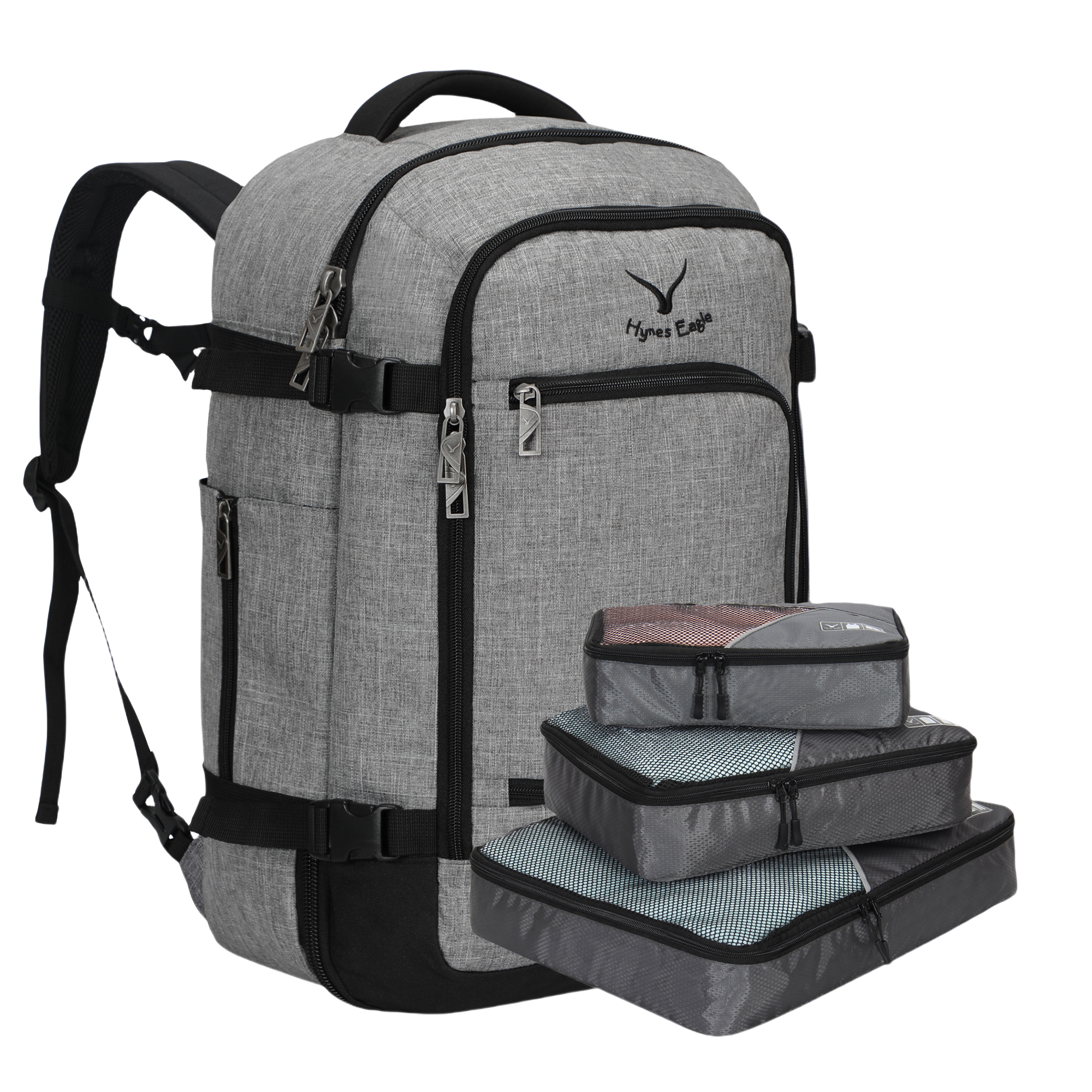 Hynes Eagle 40L Carry-On Luggage Backpack – Laptop Weekender Travel Bag x PackPal Cube Set