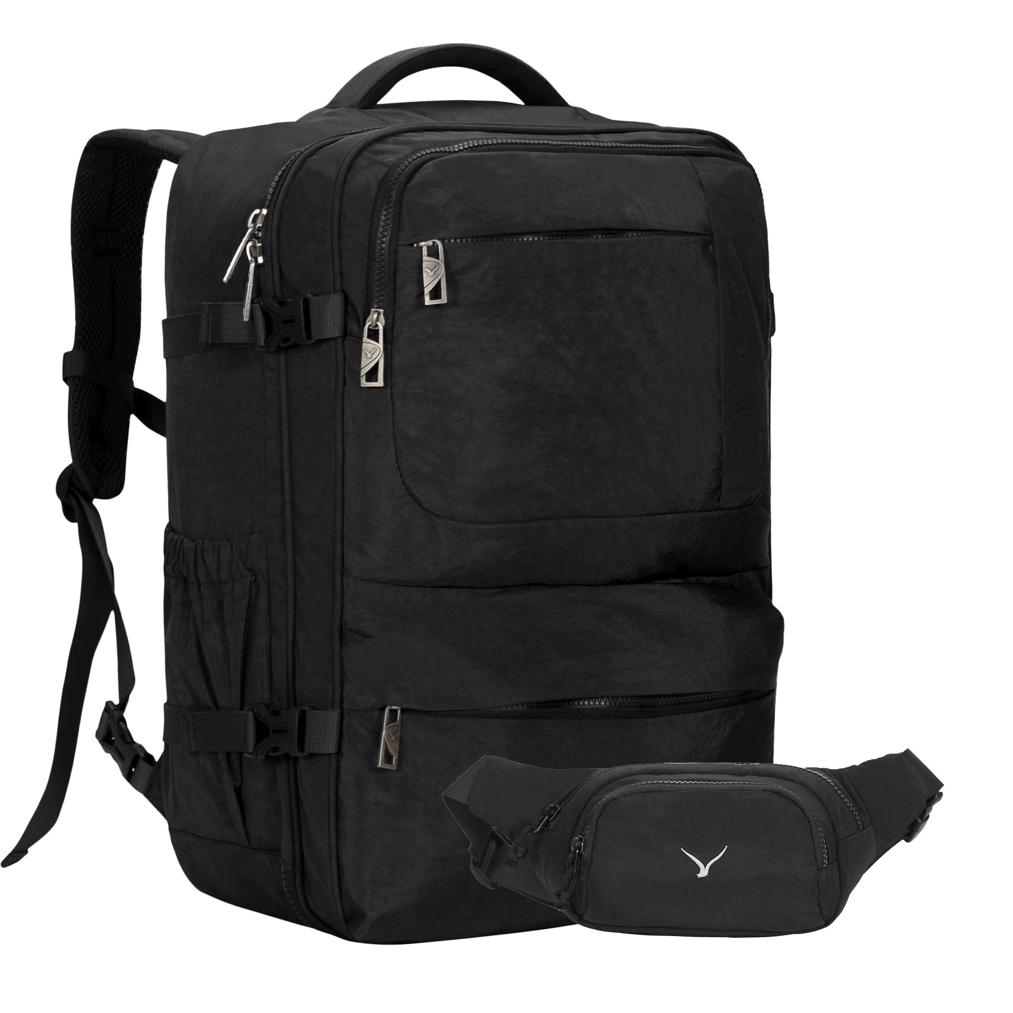 Hynes eagle 出張用ブラックバックパック 44L Travel Backpack + Fanny Pack-Black – Hynes Eagle