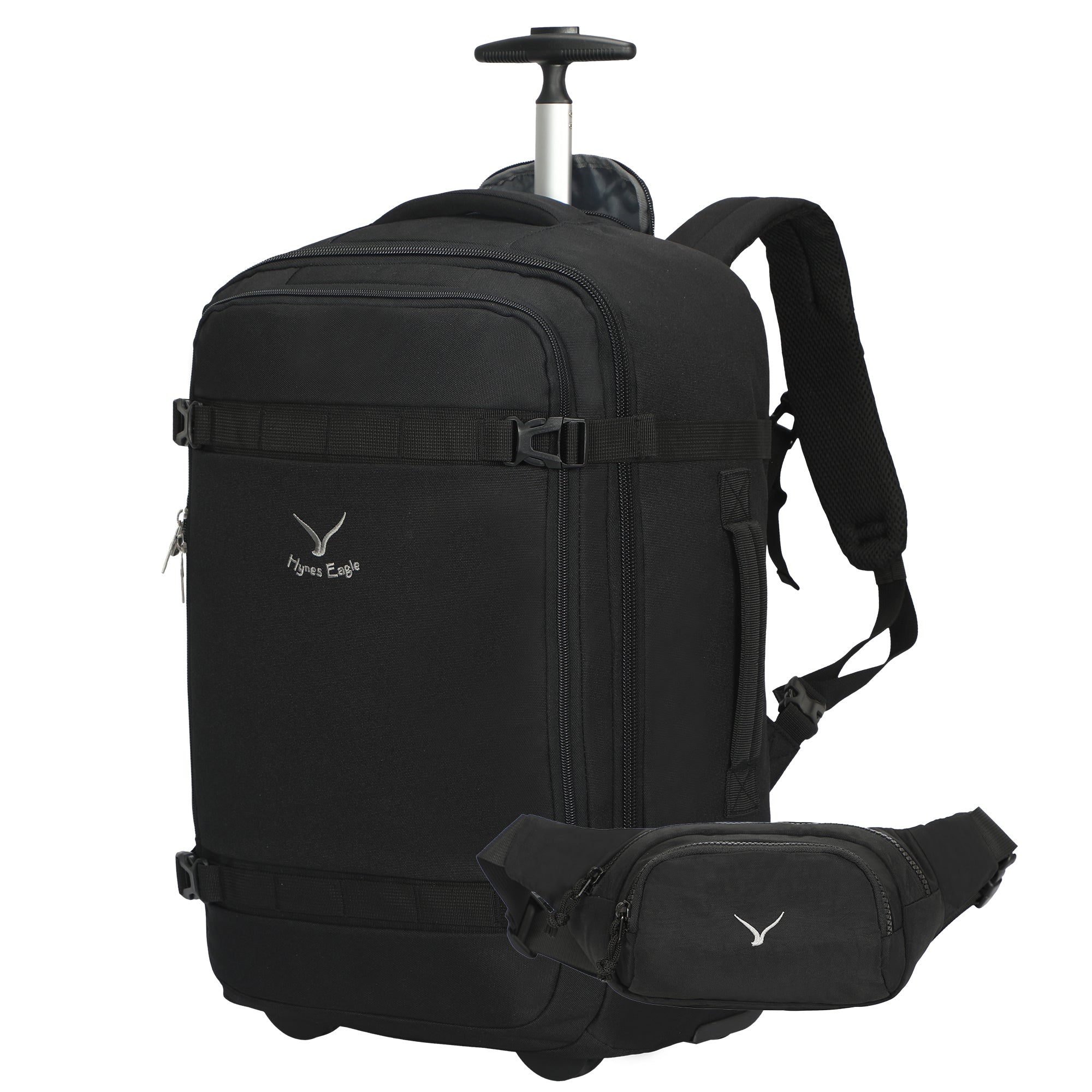 Hynes Eagle 42L Rolling Backpack – 2-Wheel Carry-On Luggage – Convertible Backpack Travel Bag + Fanny Pack