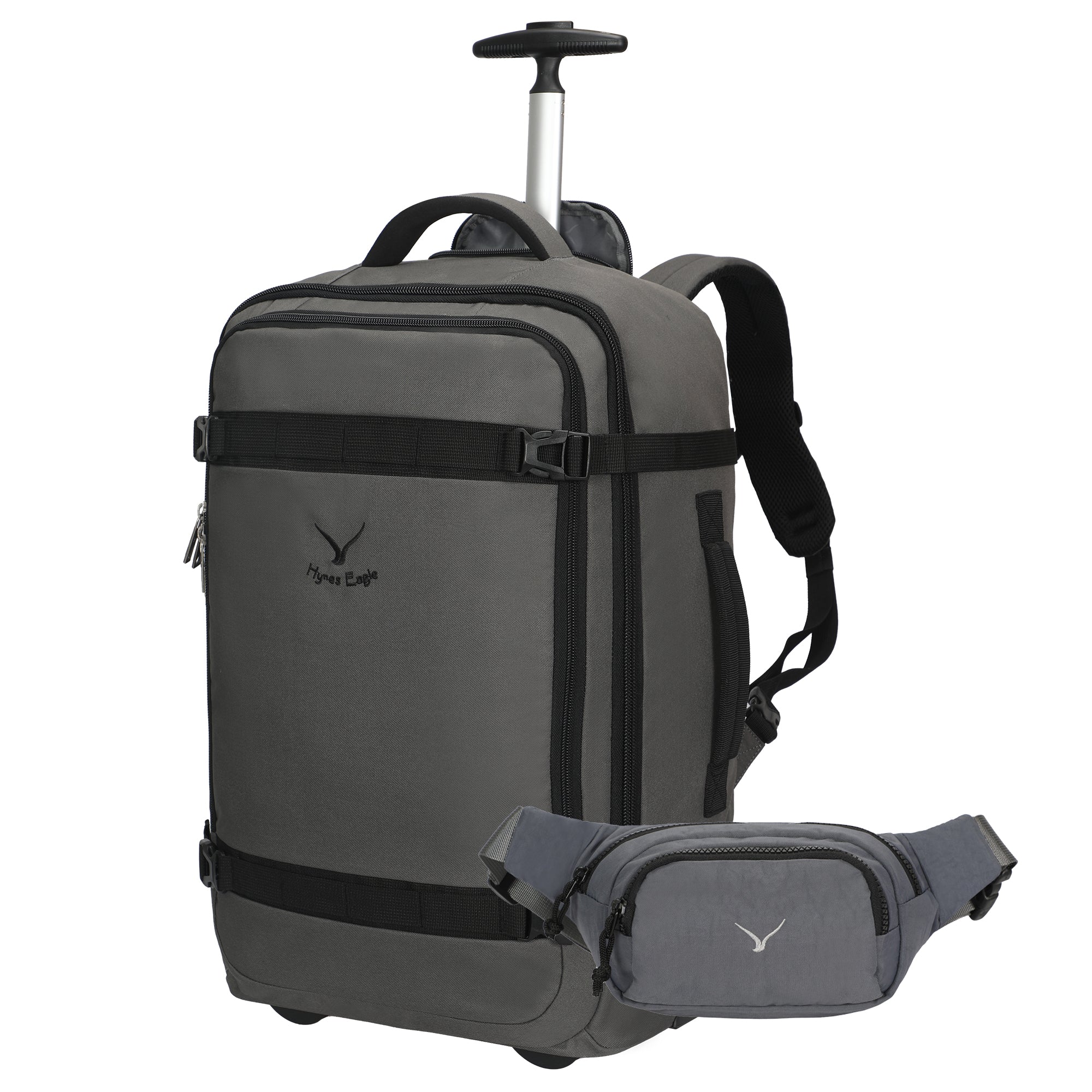 Hynes Eagle 42L Rolling Backpack – 2-Wheel Carry-On Luggage – Convertible Backpack Travel Bag + Fanny Pack