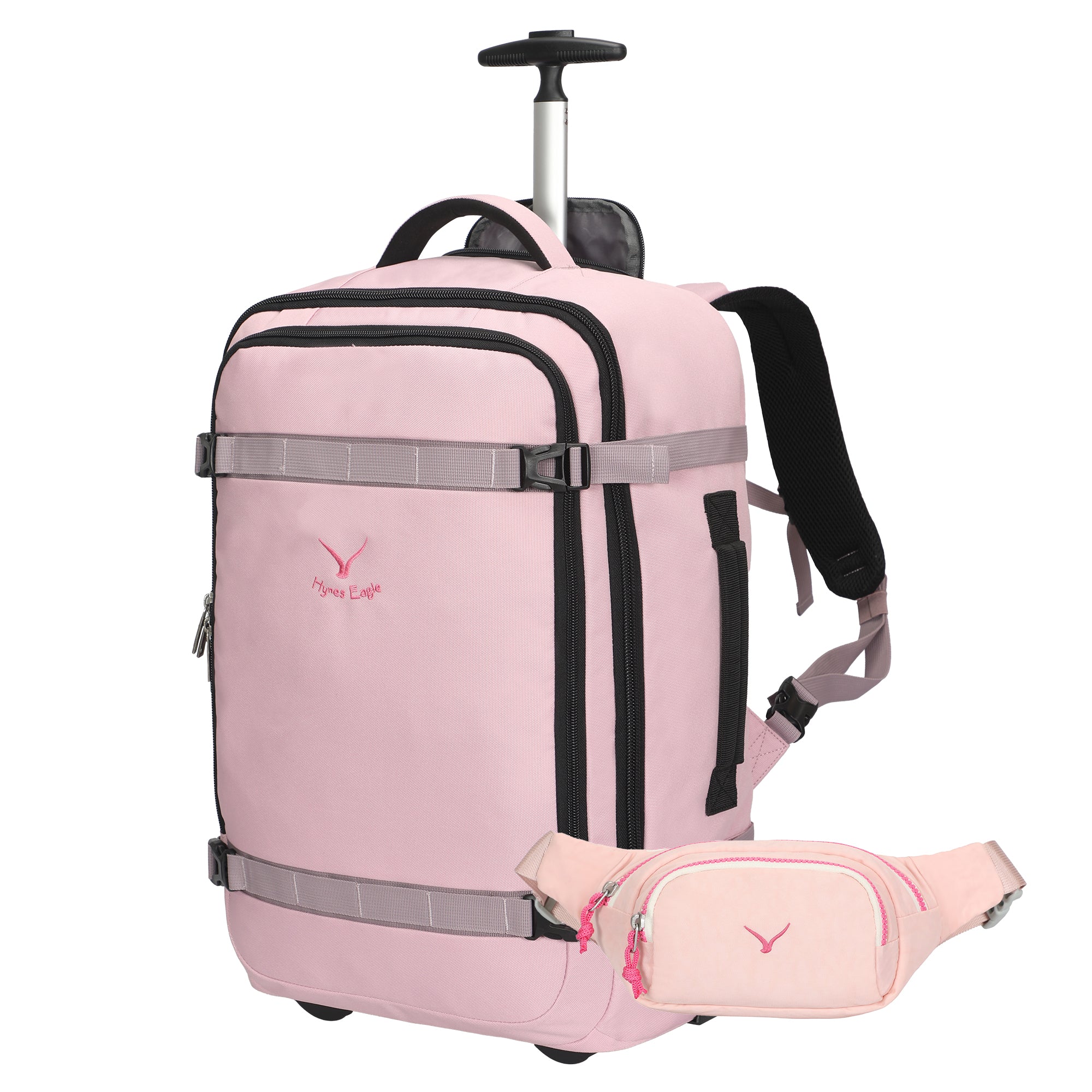 Hynes Eagle 42L Rolling Backpack – 2-Wheel Carry-On Luggage – Convertible Backpack Travel Bag + Fanny Pack