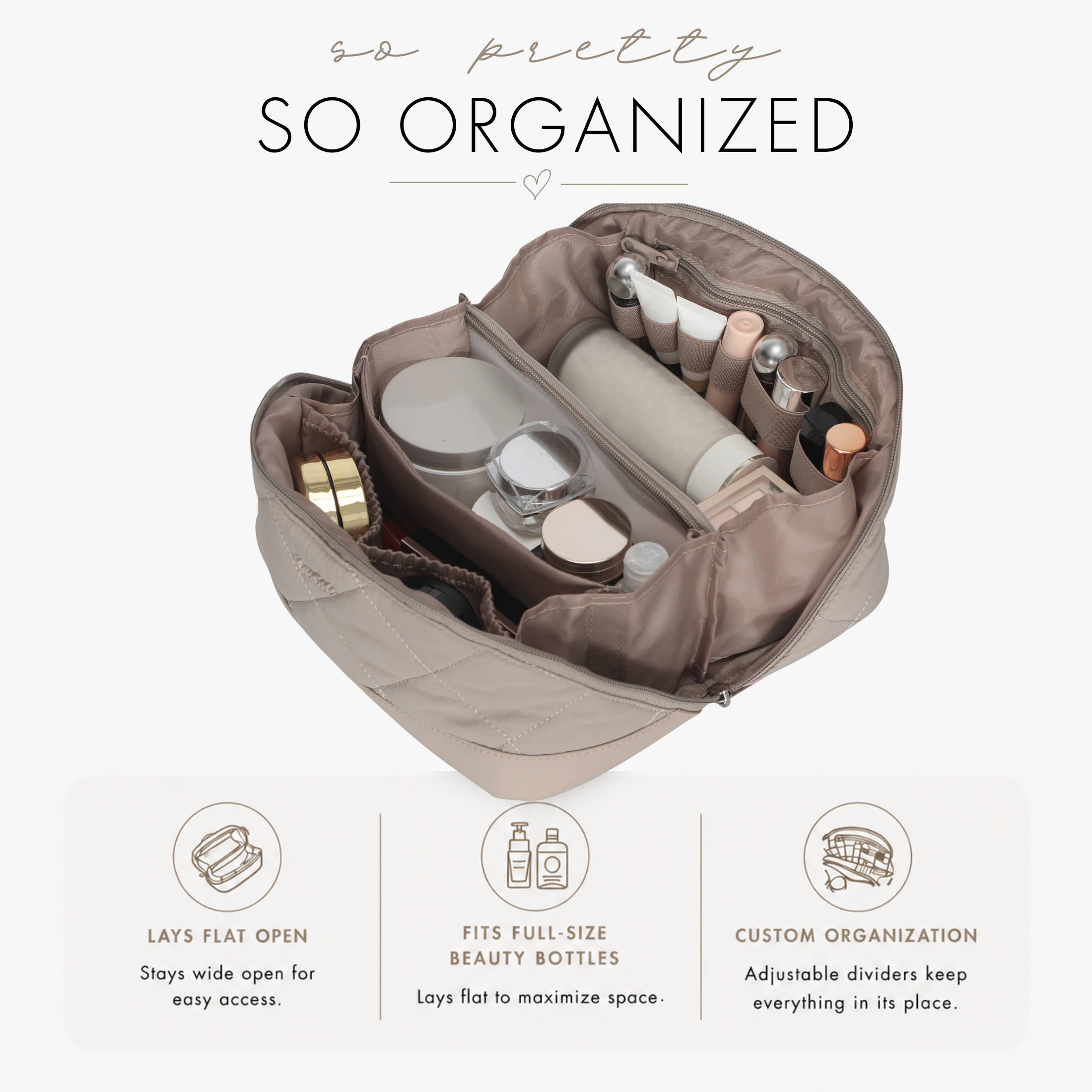 Quilted Makeup Bag Organizer – Structured Base – Hynes Eagle