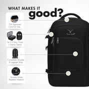 Hynes Eagle 40L Hybrid Carry-On Travel Backpack – Flight-Approved Weekender with Laptop Sleeve, Compression Straps & Water-Resistant Design