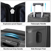 V-shaped stripe 3-in-1 PP trolley case 20in 24in 28in PP iron trolley classic color - dark gray (grain pattern)