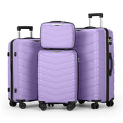 V-shaped stripes 4-piece set with PP handbag PP trolley case 14in 20in 24in 28in PP iron trolley fashionable color - taro purple (grain pattern)