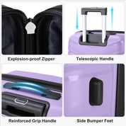 V-shaped stripes 4-piece set with PP handbag PP trolley case 14in 20in 24in 28in PP iron trolley fashionable color - taro purple (grain pattern)