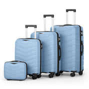 V-shaped stripes 4-piece suitcase with PP handbag PP trolley case 14in 20in 24in 28in PP iron trolley fashionable color - sky blue (grain pattern)