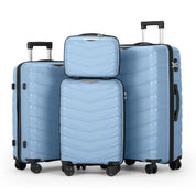 V-shaped stripes 4-piece suitcase with PP handbag PP trolley case 14in 20in 24in 28in PP iron trolley fashionable color - sky blue (grain pattern)