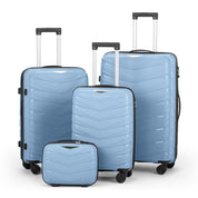 V-shaped stripes 4-piece suitcase with PP handbag PP trolley case 14in 20in 24in 28in PP iron trolley fashionable color - sky blue (grain pattern)