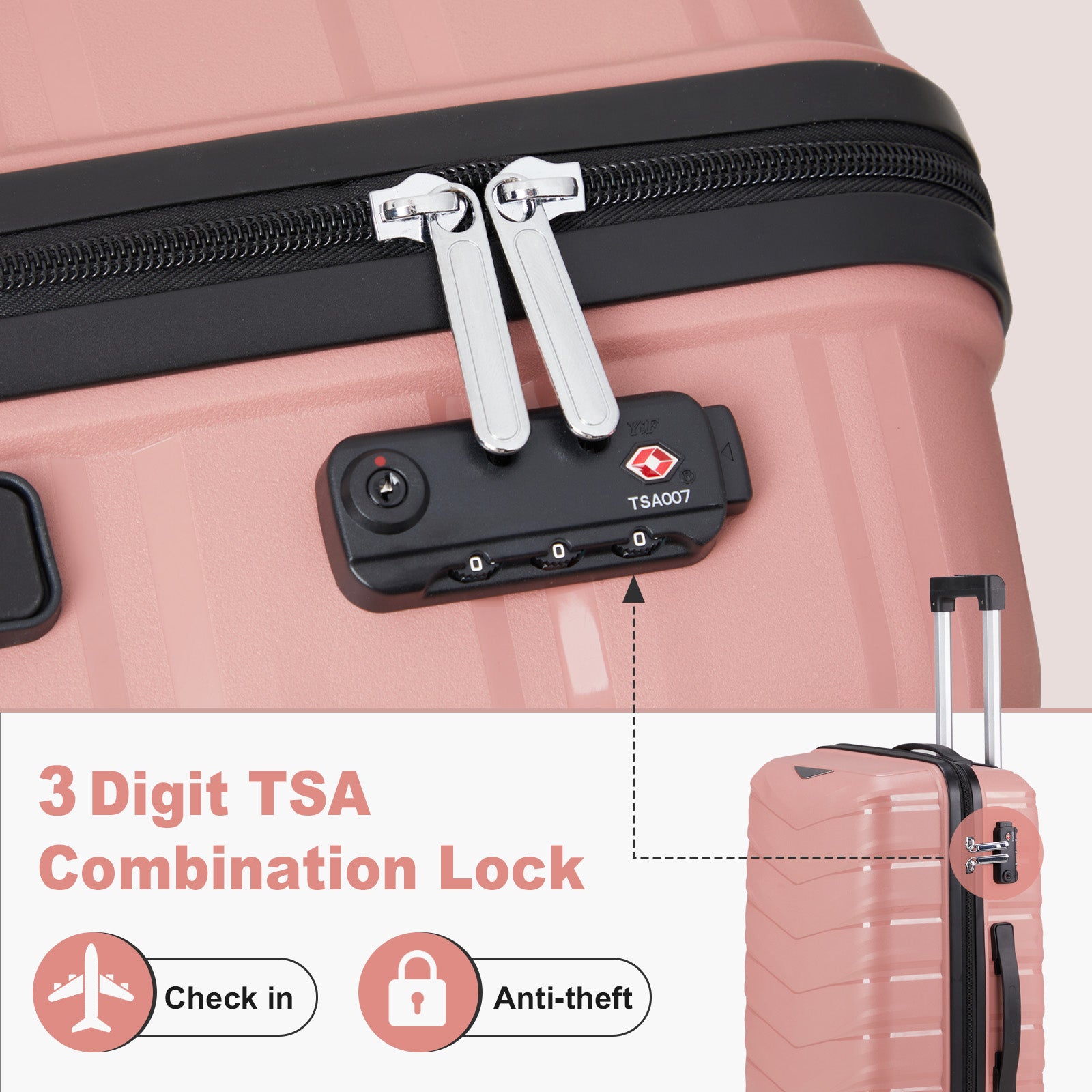 V-shaped stripes 4-piece suitcase with PP handbag PP trolley case 14in 20in 24in 28in PP iron trolley fashionable color - rose gold (grain pattern)