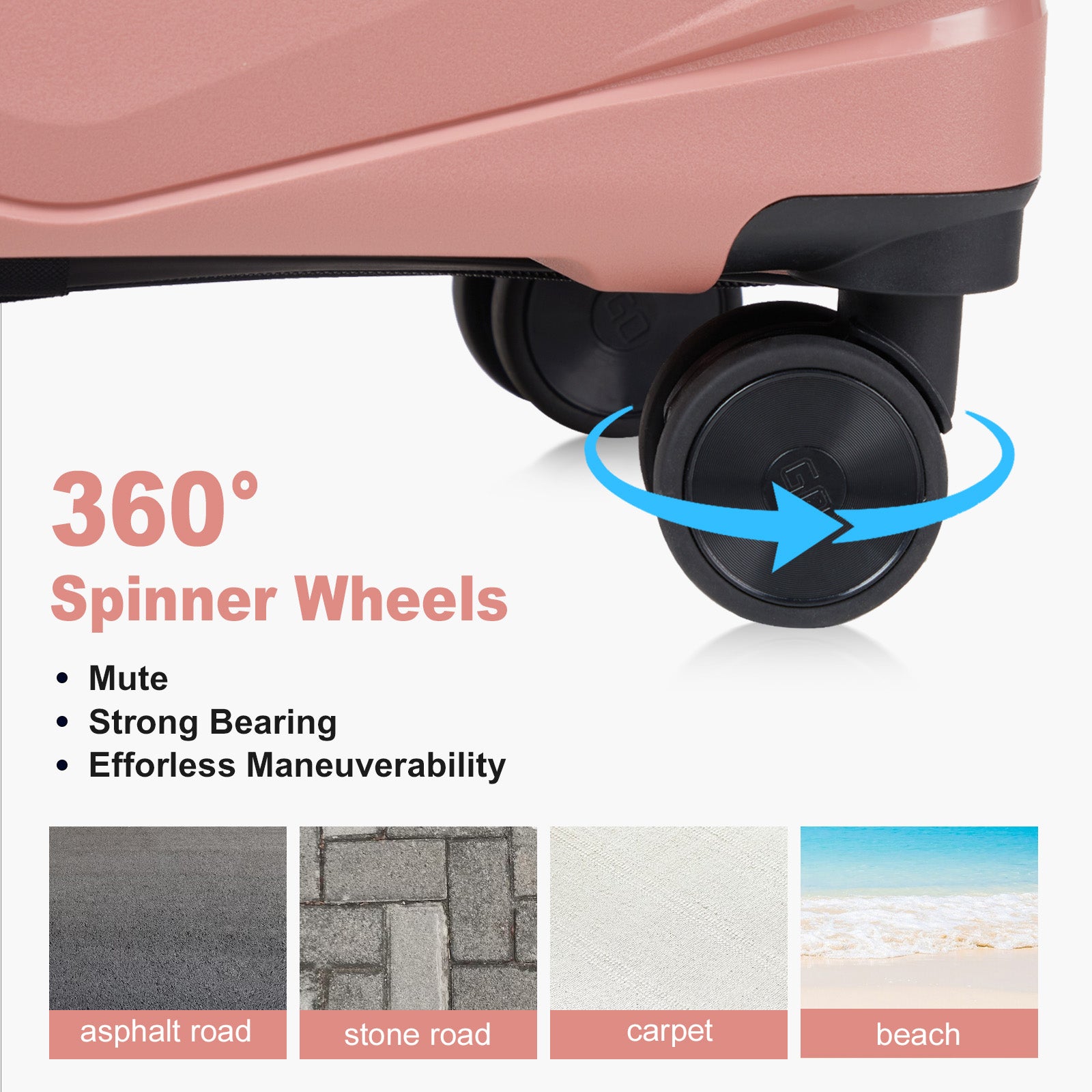 V-shaped stripes 4-piece suitcase with PP handbag PP trolley case 14in 20in 24in 28in PP iron trolley fashionable color - rose gold (grain pattern)