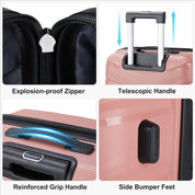 V-shaped stripes 4-piece suitcase with PP handbag PP trolley case 14in 20in 24in 28in PP iron trolley fashionable color - rose gold (grain pattern)