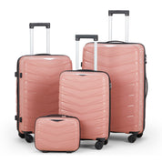 V-shaped stripes 4-piece suitcase with PP handbag PP trolley case 14in 20in 24in 28in PP iron trolley fashionable color - rose gold (grain pattern)