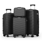 V-striped 4-piece suitcase with PP handbag PP trolley case 14in 20in 24in 28in PP iron trolley classic color - black (grained pattern)