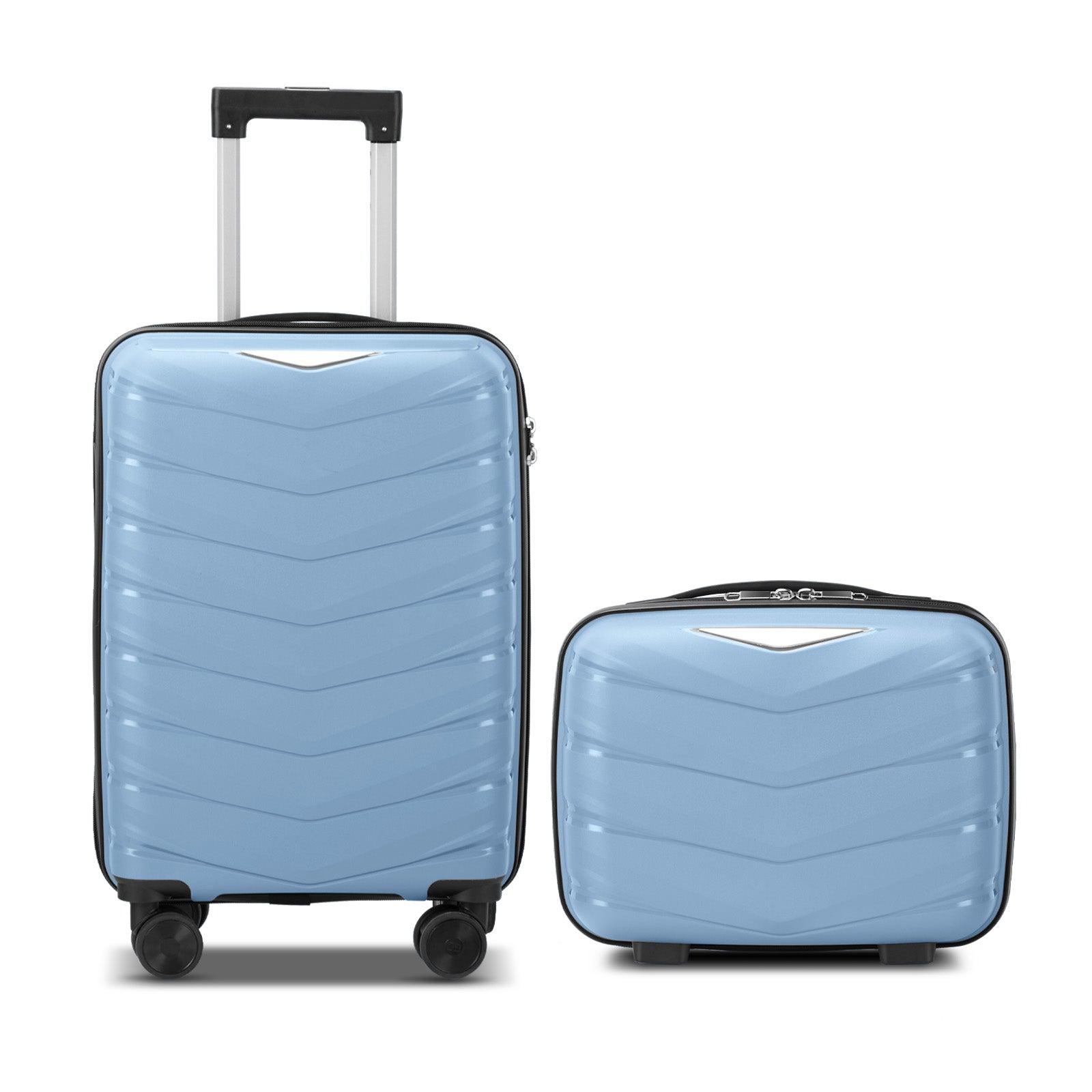 V-shaped stripes 2-piece set with PP handbag PP trolley case 14in 20in PP iron trolley fashionable color - sky blue (grain pattern)
