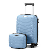 V-shaped stripes 2-piece set with PP handbag PP trolley case 14in 20in PP iron trolley fashionable color - sky blue (grain pattern)