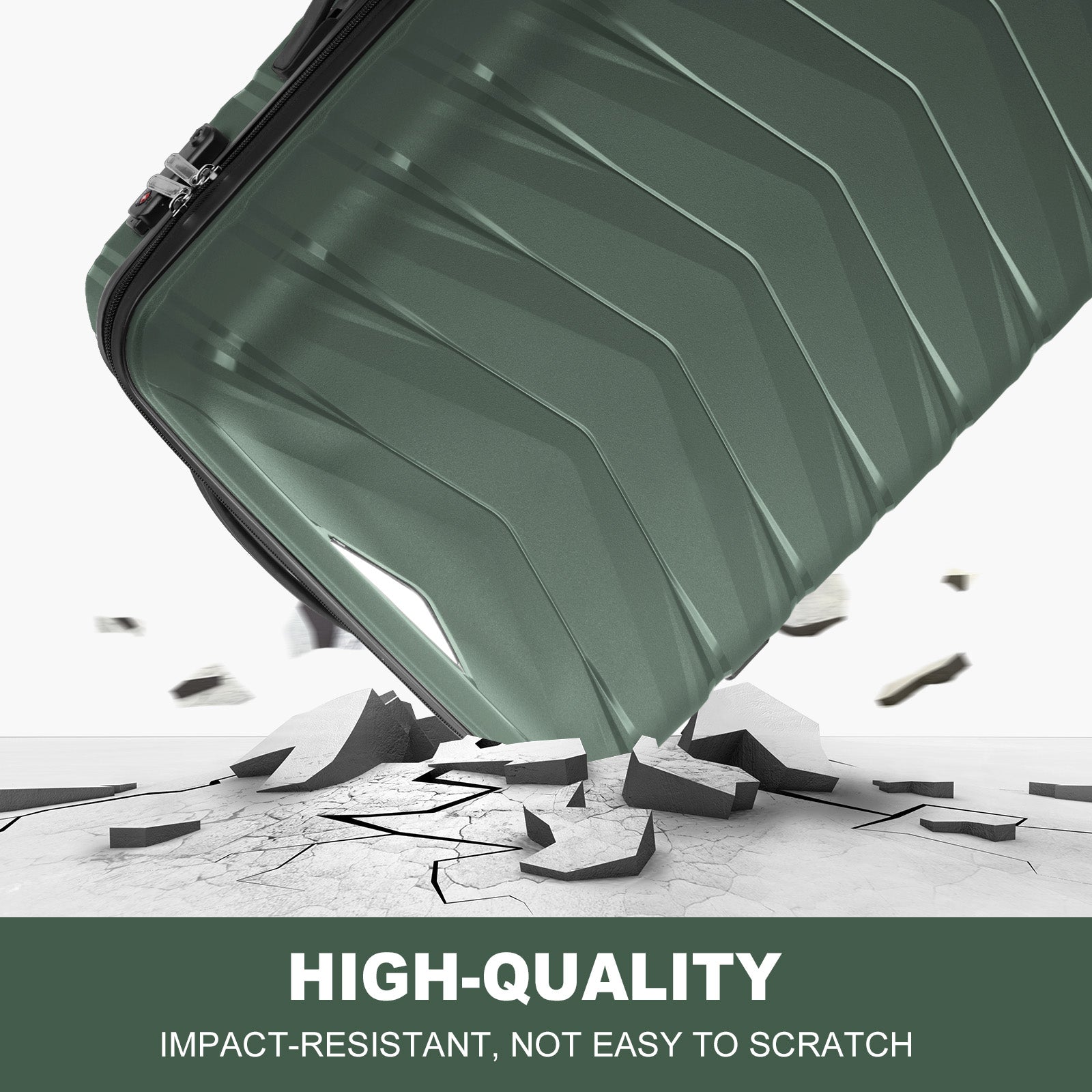 V-shaped stripes 3-in-1 PP trolley case 20in 24in 28in PP iron trolley classic color - dark green (grain pattern)