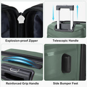 V-shaped stripes 3-in-1 PP trolley case 20in 24in 28in PP iron trolley classic color - dark green (grain pattern)