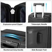 V-striped 3-in-1 PP trolley case 20in 24in 28in PP iron trolley classic color - black (grained pattern)