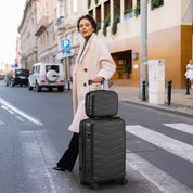 V-striped 3-in-1 PP trolley case 20in 24in 28in PP iron trolley classic color - black (grained pattern)