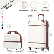 20 IN Hardside Luggage with Cosmetic Case , 2 Piece Lightweight Suitcase Set with Spinner Wheels, Carry on Vintage Luggage,White