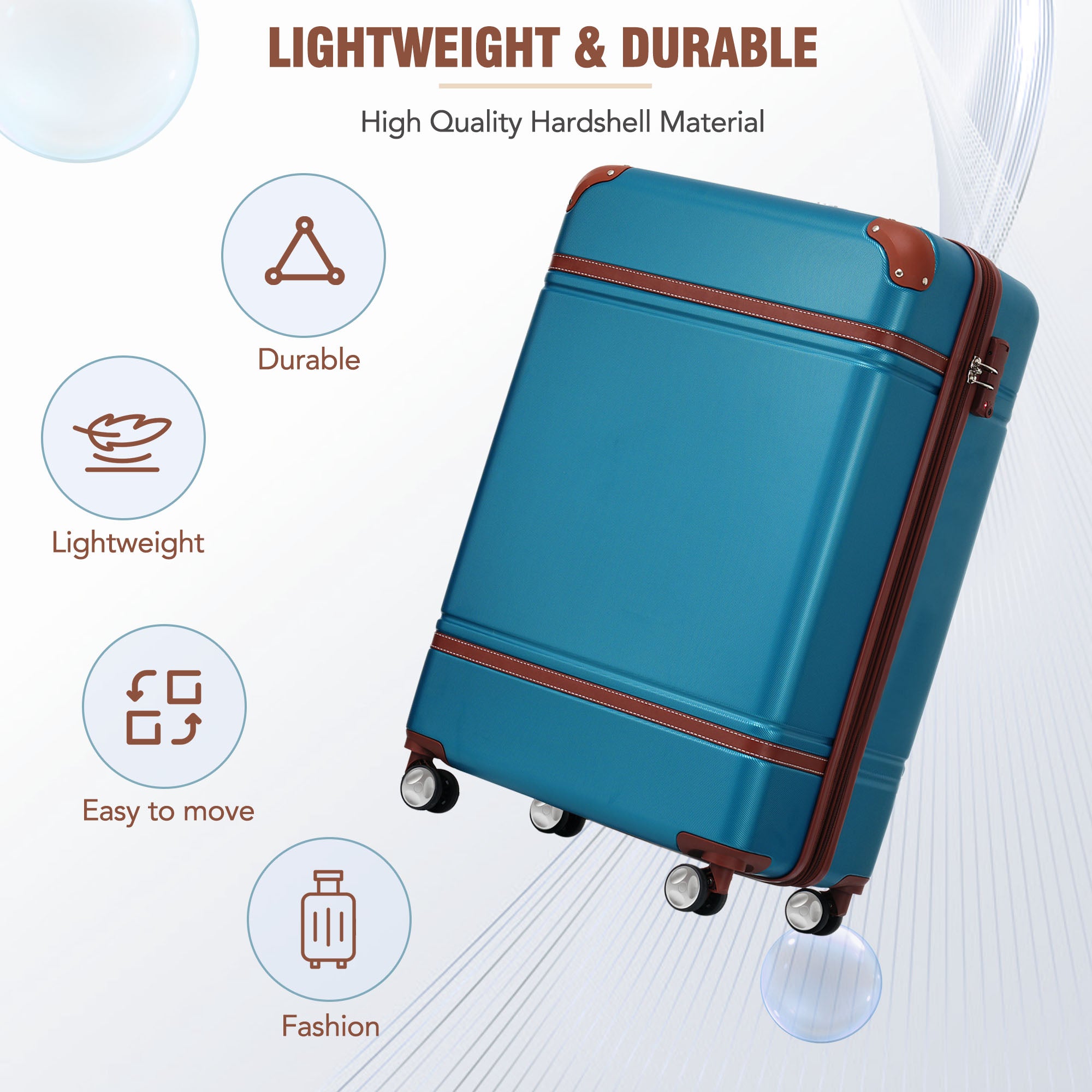 20 IN Hardside Luggage with Cosmetic Case , 2 Piece Lightweight Suitcase Set with Spinner Wheels, Carry on Vintage Luggage,Blue