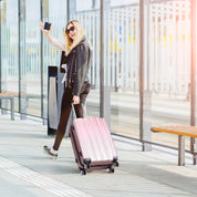 3-in-1 suitcase vertical stripes trolley case 20in 24in 28in ABS PC fashion color 02-rose gold