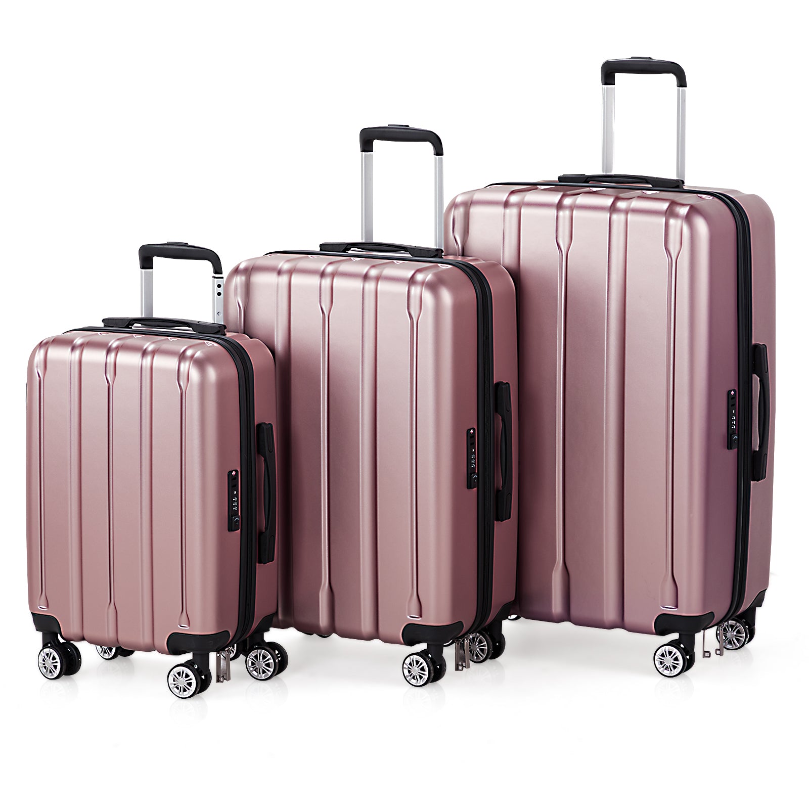 3-in-1 suitcase vertical stripes trolley case 20in 24in 28in ABS PC fashion color 02-rose gold