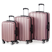 3-in-1 suitcase vertical stripes trolley case 20in 24in 28in ABS PC fashion color 02-rose gold
