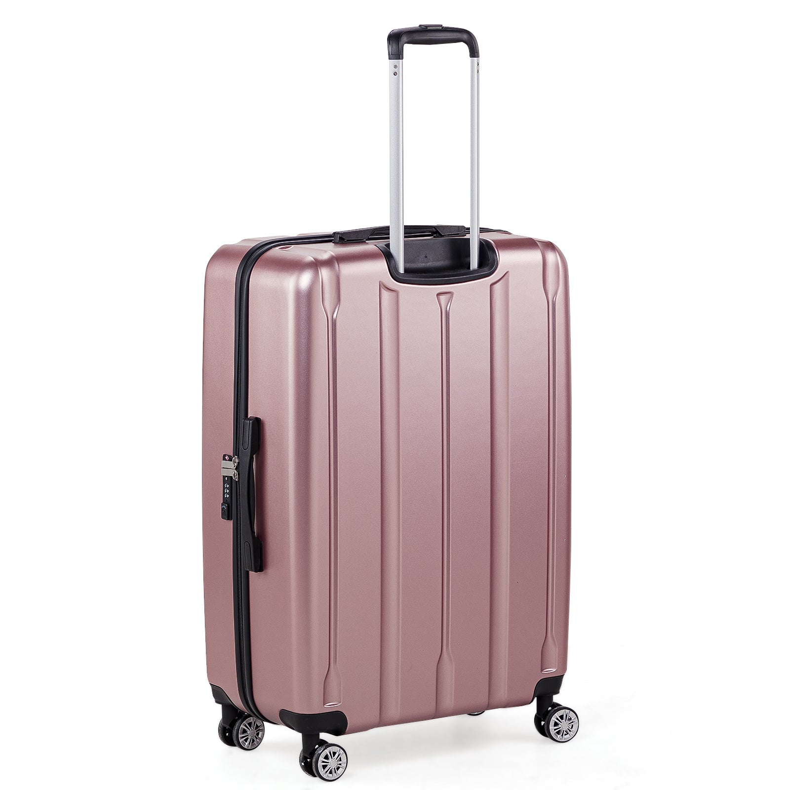 3-in-1 suitcase vertical stripes trolley case 20in 24in 28in ABS PC fashion color 02-rose gold