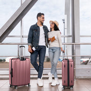3-in-1 suitcase vertical stripes trolley case 20in 24in 28in ABS PC fashion color 02-wine red