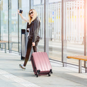 3-in-1 suitcase vertical stripes trolley case 20in 24in 28in ABS PC fashion color 02-wine red