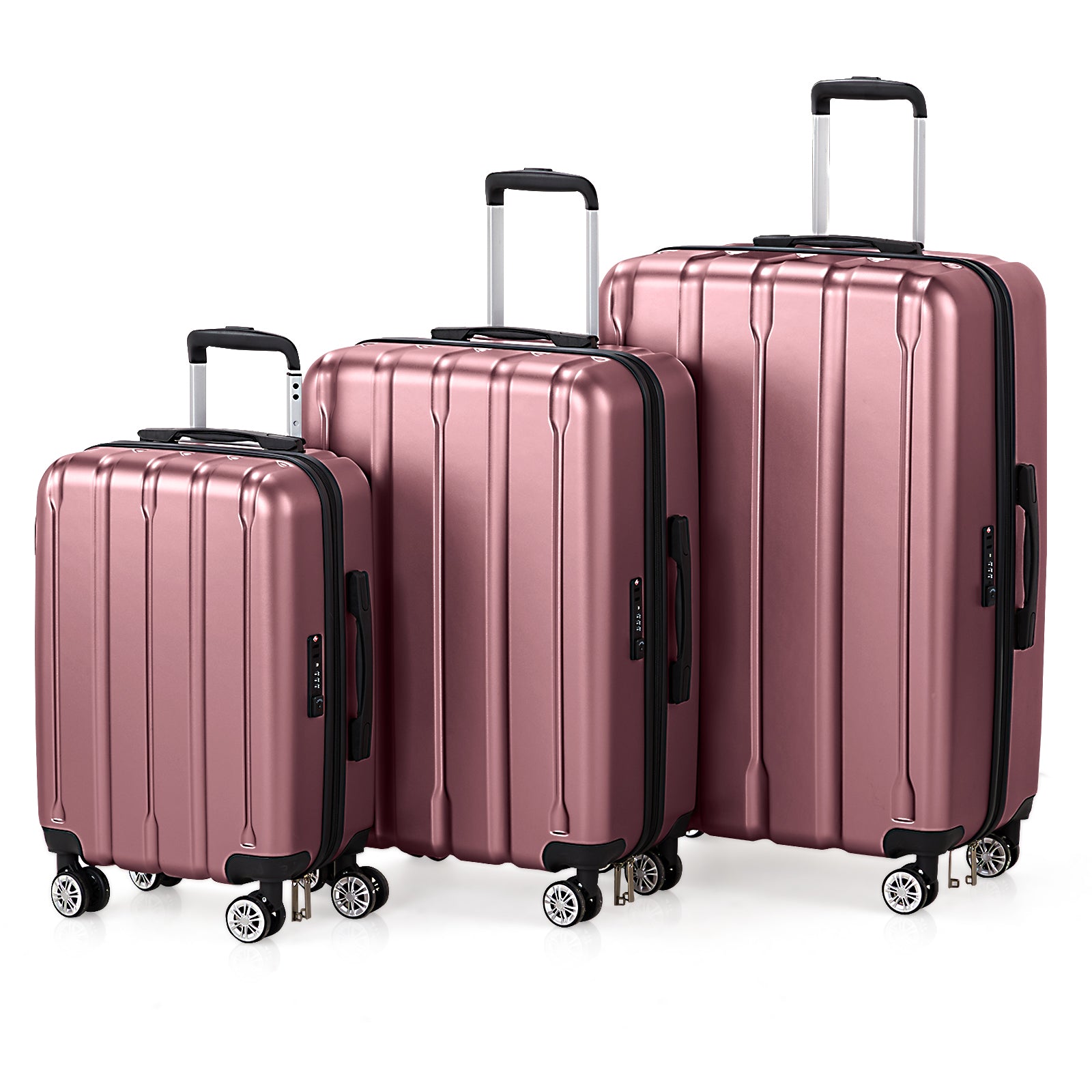 3-in-1 suitcase vertical stripes trolley case 20in 24in 28in ABS PC fashion color 02-wine red