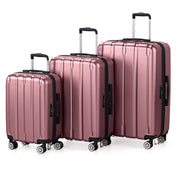 3-in-1 suitcase vertical stripes trolley case 20in 24in 28in ABS PC fashion color 02-wine red