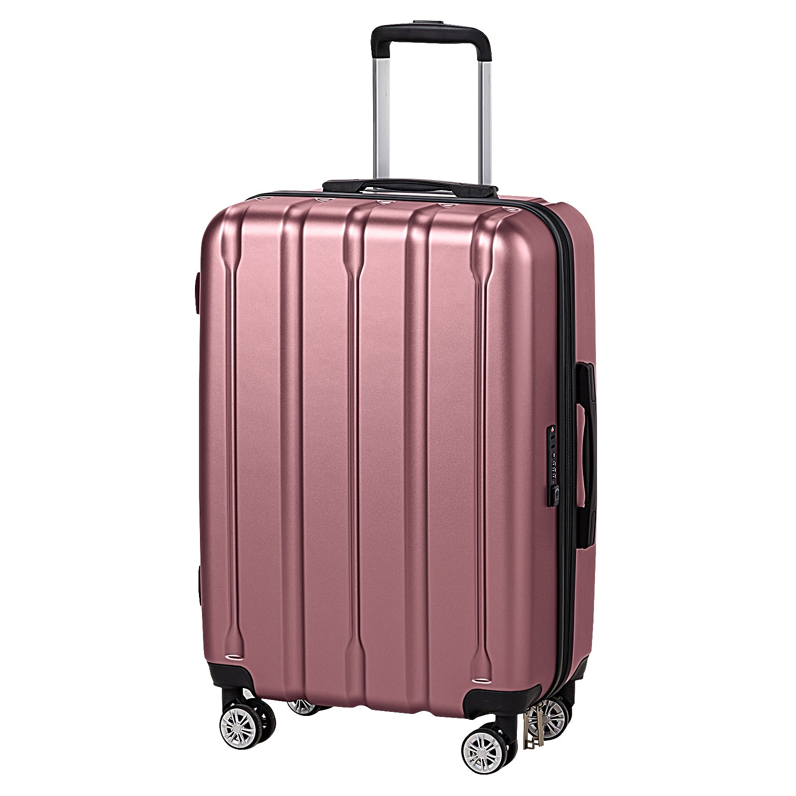3-in-1 suitcase vertical stripes trolley case 20in 24in 28in ABS PC fashion color 02-wine red