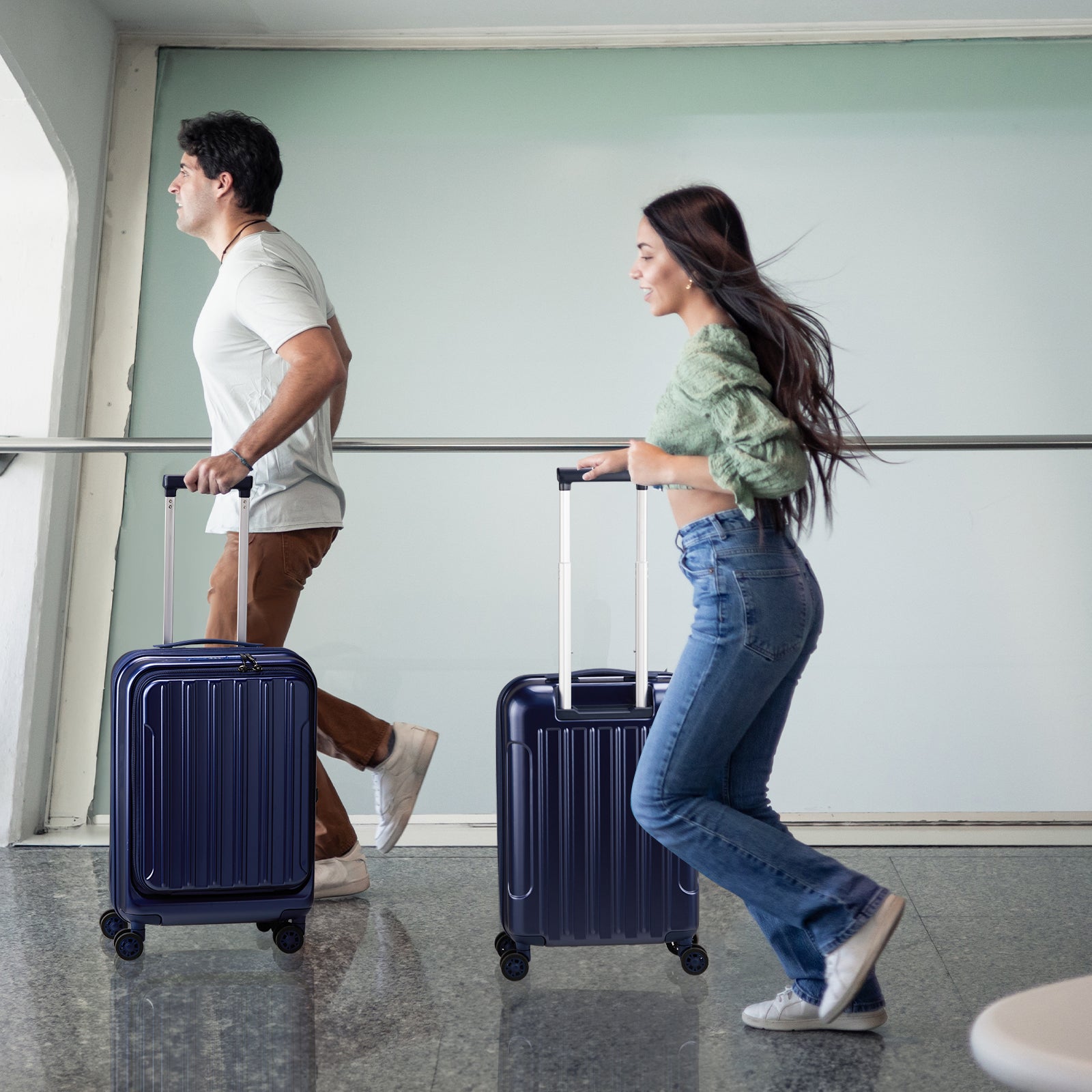 Luggage Sets 3 Piece, ABS+PC Front Open Hardshell Lightweight Luggages, Expandable Carry On Suitcase Set with TSA Lock & Double Wheels (20/24/28, Navy Blue)