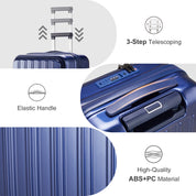 Luggage Sets 3 Piece, ABS+PC Front Open Hardshell Lightweight Luggages, Expandable Carry On Suitcase Set with TSA Lock & Double Wheels (20/24/28, Navy Blue)