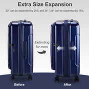 Luggage Sets 3 Piece, ABS+PC Front Open Hardshell Lightweight Luggages, Expandable Carry On Suitcase Set with TSA Lock & Double Wheels (20/24/28, Navy Blue)