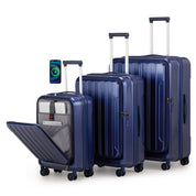 Luggage Sets 3 Piece, ABS+PC Front Open Hardshell Lightweight Luggages, Expandable Carry On Suitcase Set with TSA Lock & Double Wheels (20/24/28, Navy Blue)