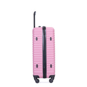3 Piece Luggage Sets ABS Lightweight Suitcase with Two Hooks, Spinner Wheels, TSA Lock, (20/24/28) PINK