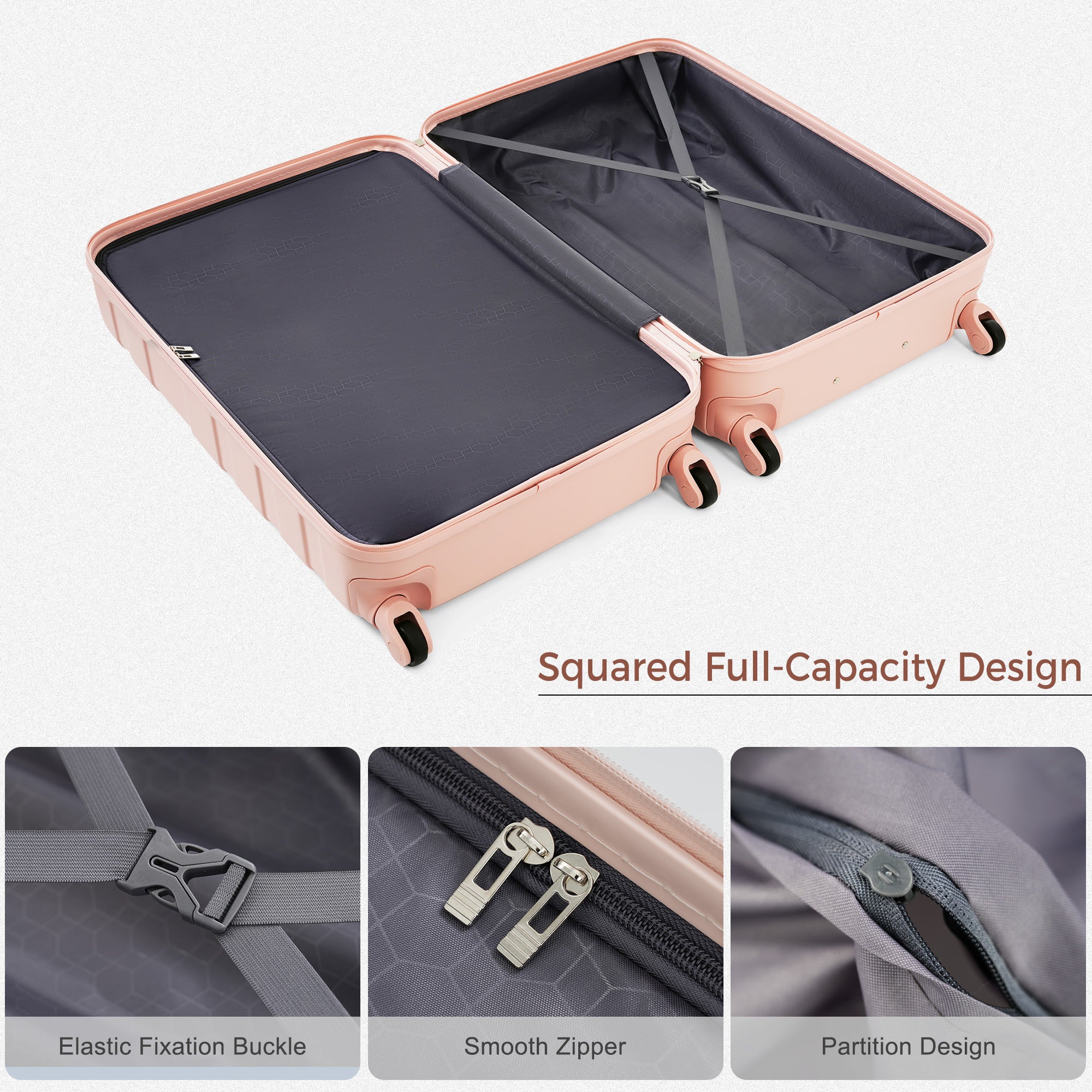 5-Piece Luggage Set with Expandable Travel Bag - Includes 16", 20", 24", 28" Suitcases with 360° Spinner Wheels and Adjustable Telescopic Handles,pink