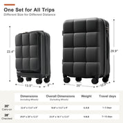 3-Piece Luggage Set with 20" Front-Opening Carry-On, 28" Expandable Suitcase, and Expandable Travel Bag, black and brown