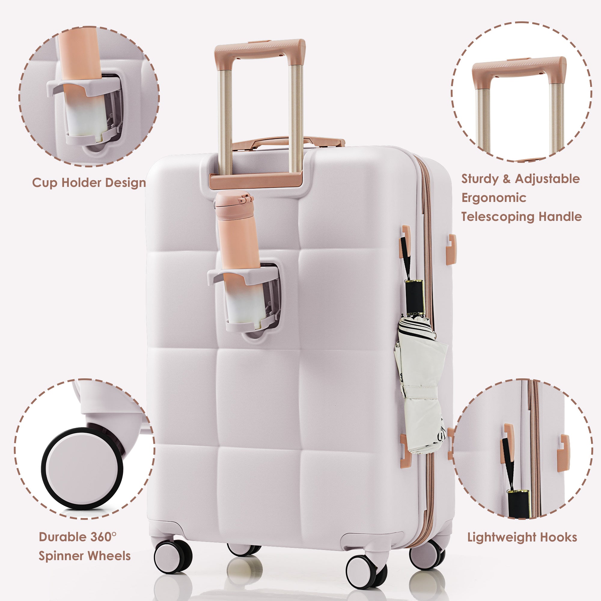 3-Piece Luggage Set with 20" Front-Opening Carry-On, 28" Expandable Suitcase, and Expandable Travel Bag, light grey